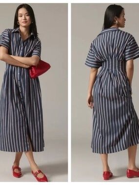 ANTHROPOLOGIE EXQUISE Tobie Marin Women’s XS Navy Stripe Shirt Dress Parisian